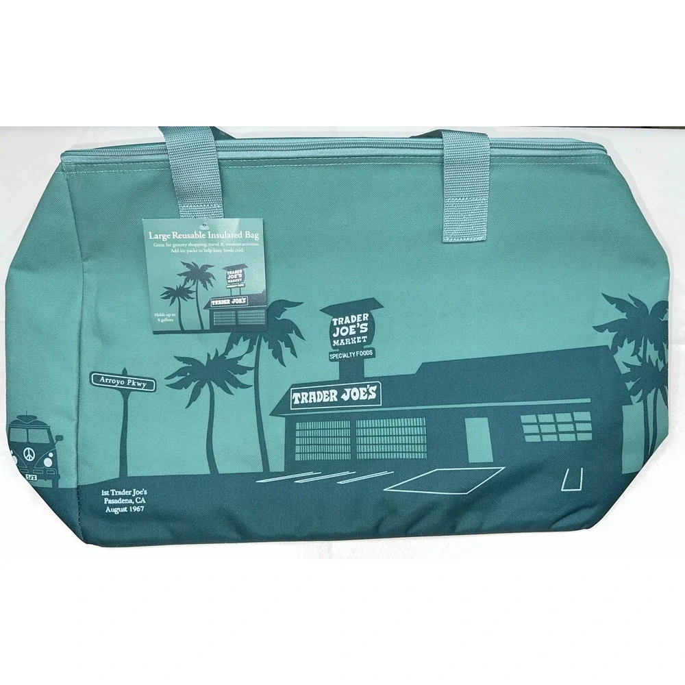Trader Joe's Sage Green Insulated Tote Cooler Bag Reusable Grocery Shopping